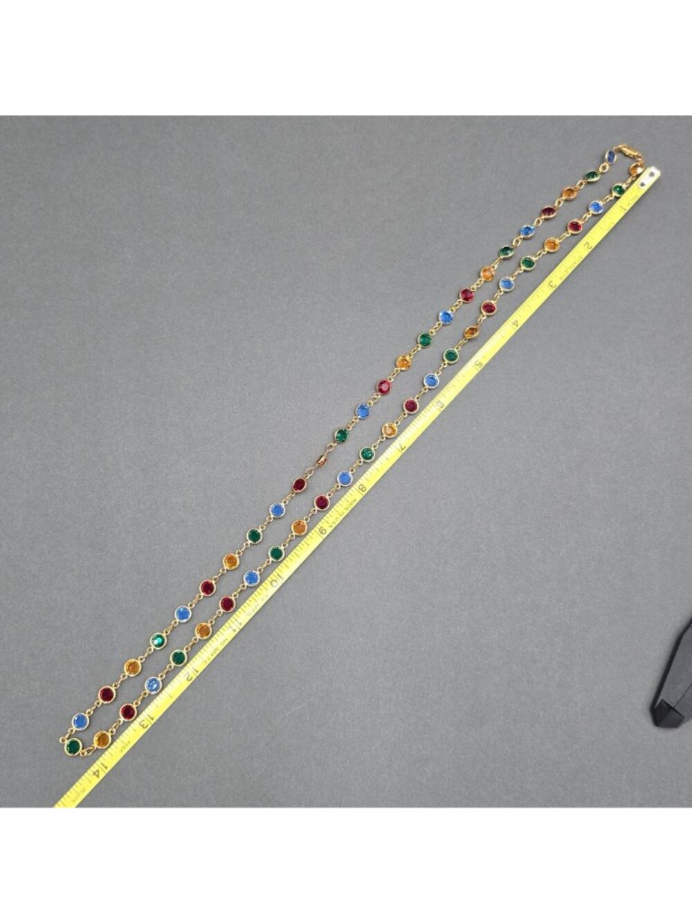 Gold Plated Multi Color Crystal Station Necklace 28" Bezel Glass Disk - Picture 6 of 8